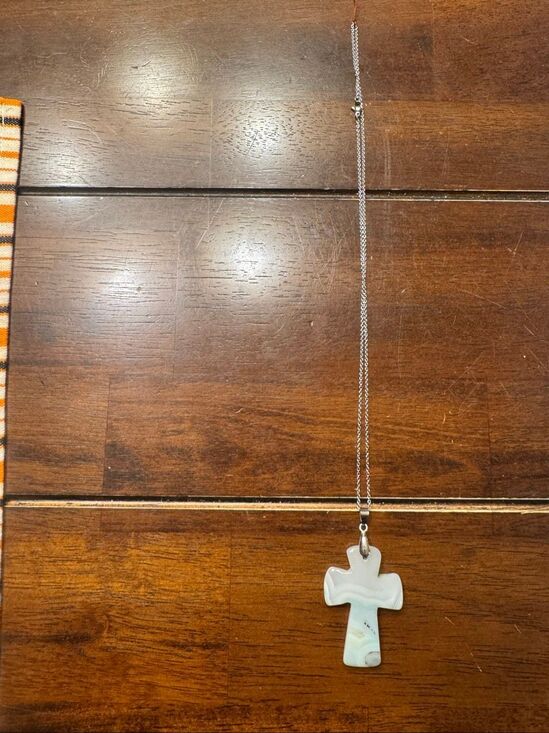 No Brand Jewelry - Agate Chalcedony Stone Cross Pendant Necklace KGP Long Chain